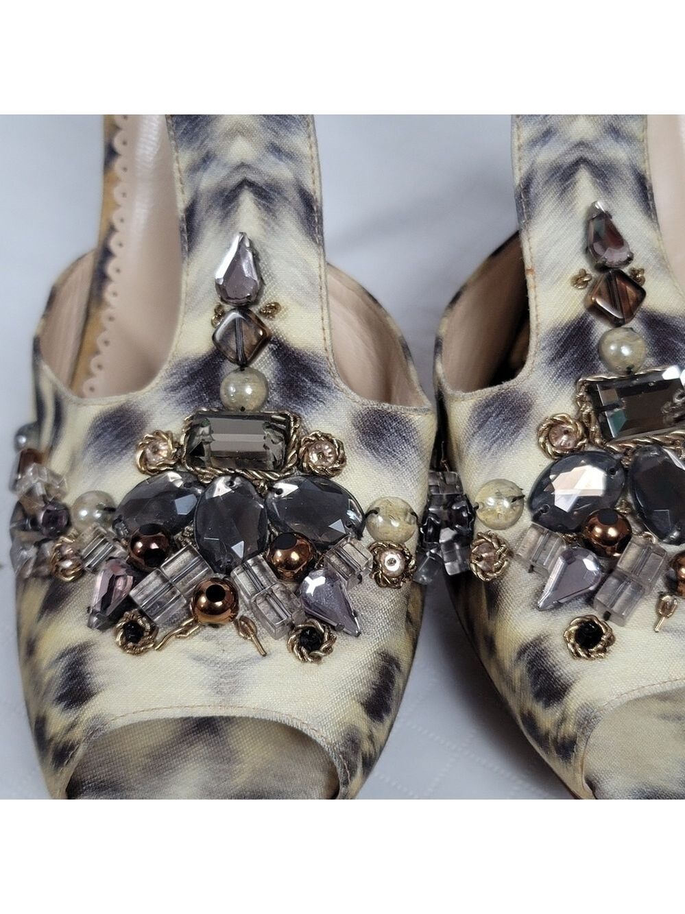 Oscar De La Renta Crystal Embellished Animal Print Platform Sandals 40 - Picture 4 of 14